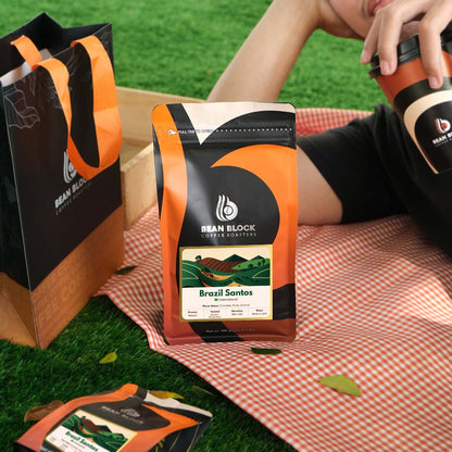 Coffee Bean Pouch of Brazil Santos Coffee Beans in Bean Block Coffee Roasters 500g pouch roasted in Philippines