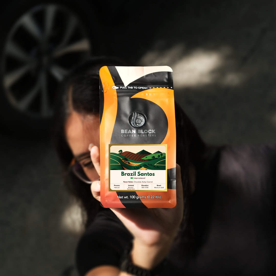 Coffee Bean Pouch of Brazil Santos Coffee Beans in Bean Block Coffee Roasters 100g pouch roasted in Philippines