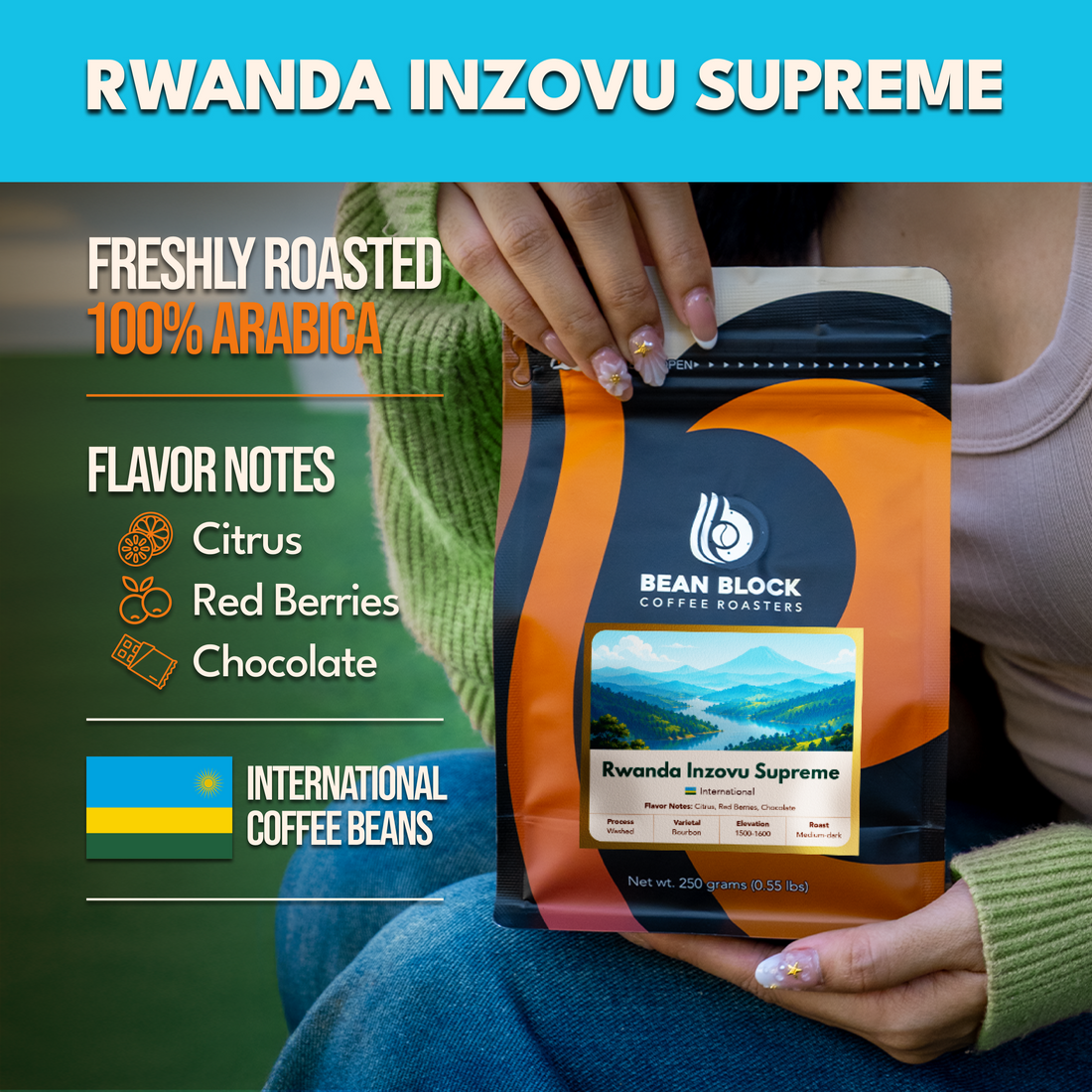 Rwanda Inzovu Arabica Coffee Beans - Freshly Roasted, Premium Quality - Roasted in Philippines by Bean Block Coffee Roasters
